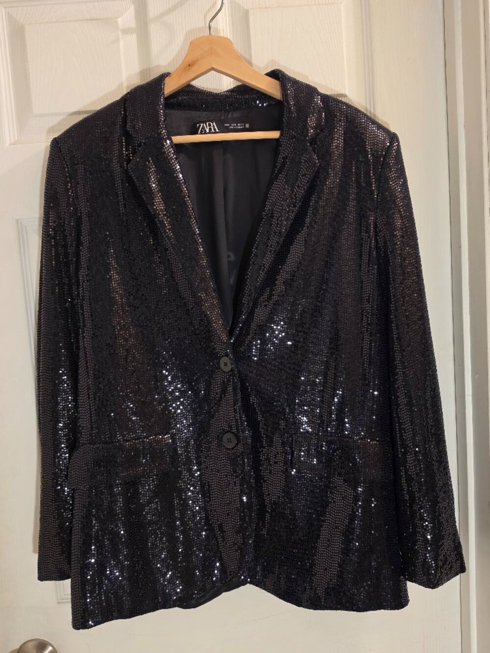 Zara Black Micro-Sequin Blazer Jacket - Excellent Condition - Size M